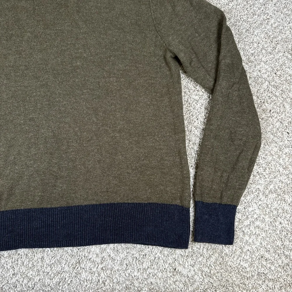 J Crew Sweater Mens L Green Crewneck Ribbed Contrast Hem Cotton Wool - Picture 6 of 12